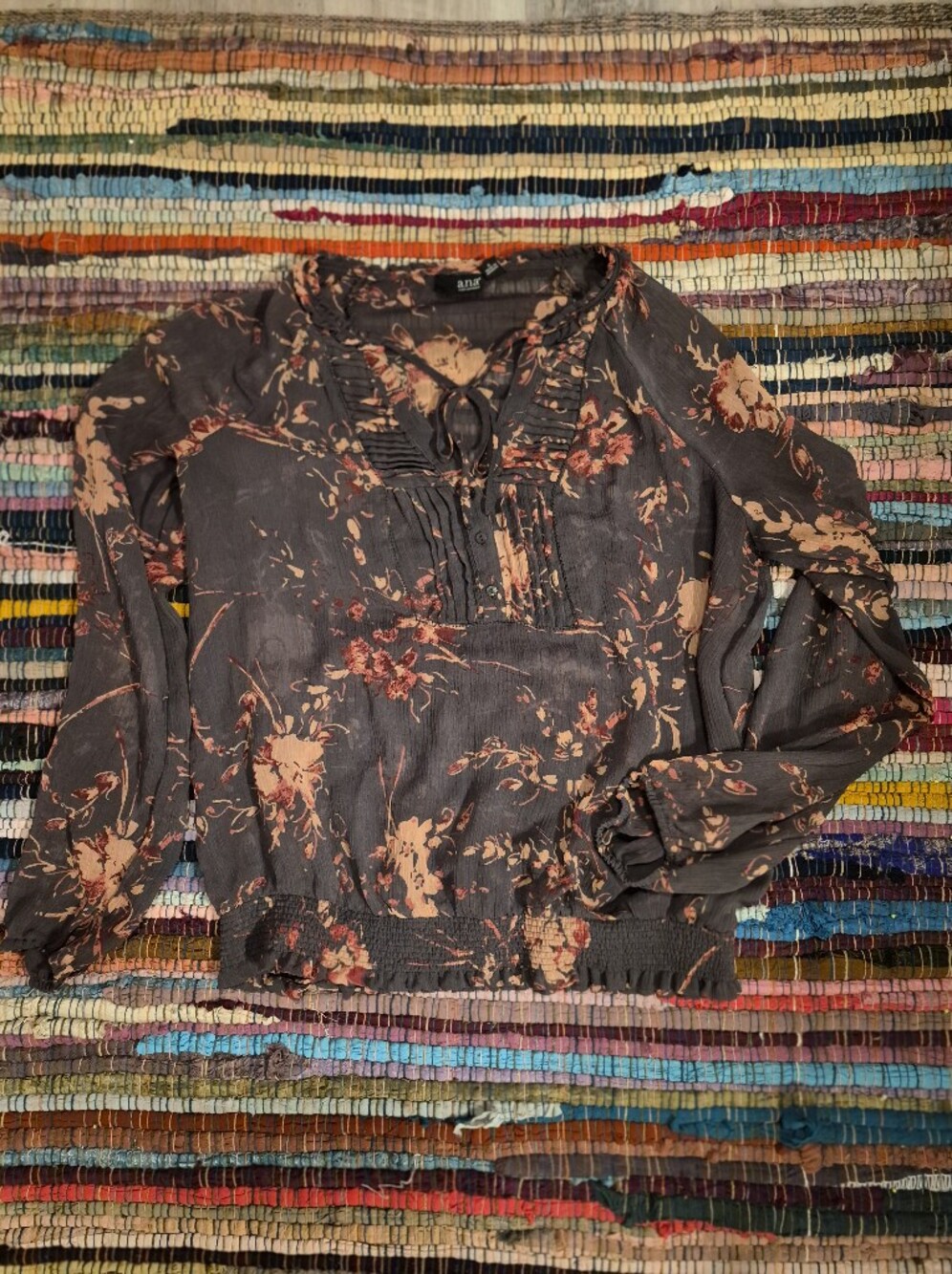 a.n.a Men's Long Sleeve Shirt - Charcoal with Blush Floral
